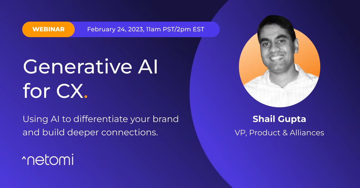 We are thrilled to announce our new webinar focusing on #GenerativeAI! Tune in on February 24th to learn how you can differentiate your brand using AI &amp; build deeper connections with your customers. 

Register now for this live event: bit.ly/3E9DwGJ

#CX #AI #webinar