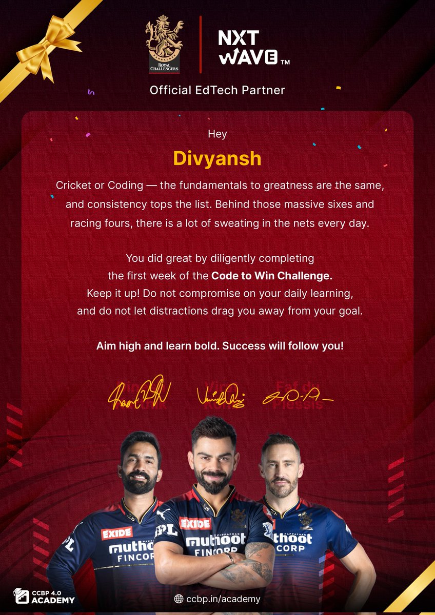 DivyanshArya07's tweet image. @nxtwave_tech  @rahulattuluri #codetowinchallenge
#1stweek completed successfully 
portal.ccbp.in/ctw?cid=L02IOR…
