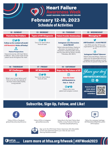 ⚠️ ATTENTION ⚠️ If you're seeing patients this week, make sure they know #HFWeek2023 is happening and how they can participate! 🖨️ Print this flyer and hand it to them (link 👇 ) 💟 Encourage them to follow HFSA on Instagram & Facebook bit.ly/3RW3qU5