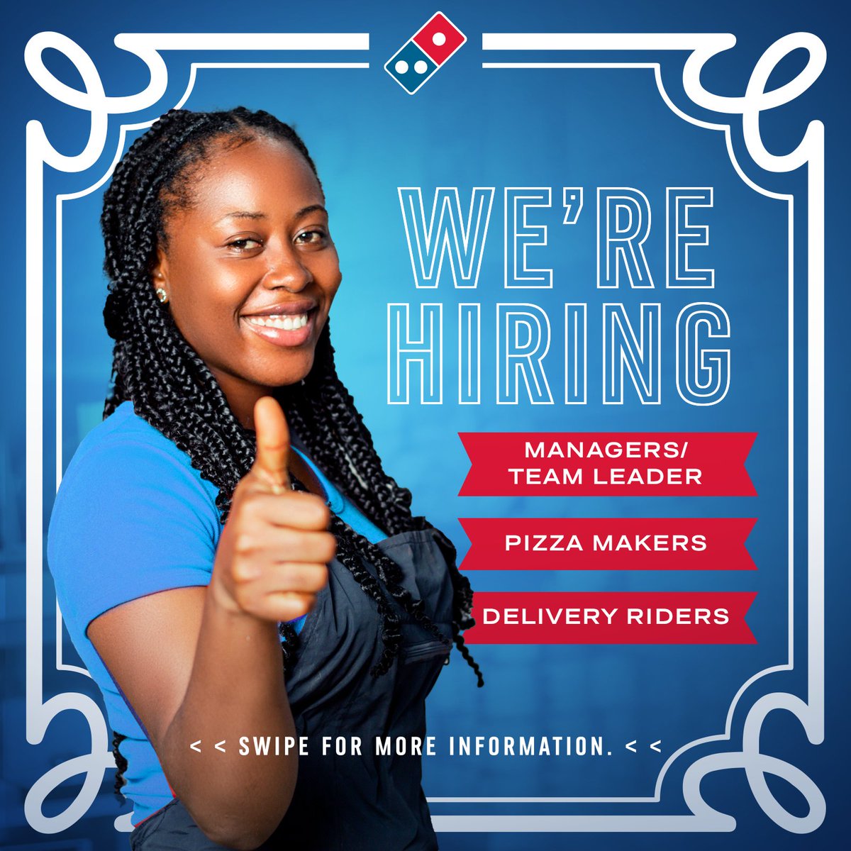 DominosJa's tweet photo. We are looking for YOU to join our Awesome Team 🎊!

Click the link in our bio to FastTrack your application or send resume to email - wflcareers@gmail.com or drop-off at any Domino's store location. Swipe ⏪for more information. 

Call (876) 749-9039 for more info.

#DominosJa https://t.co/2B1wDbJ1uQ