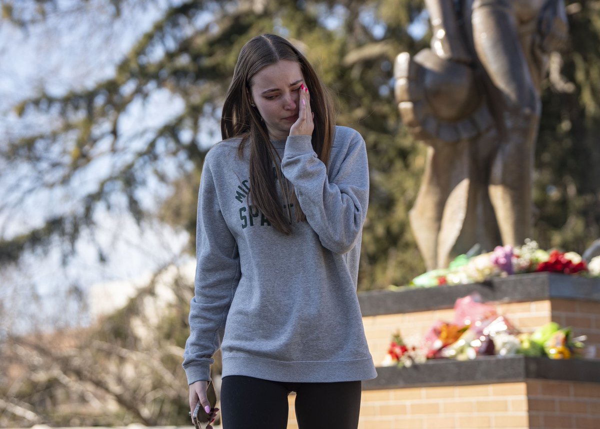 ChloeTrofatter's tweet image. Students, faculty and community members gather in support of each other and remembrance of the three victims of the mass shooting at Michigan State University, including Alexandria Verner and Brian Fraser, on Monday, Feb. 13, 2023.