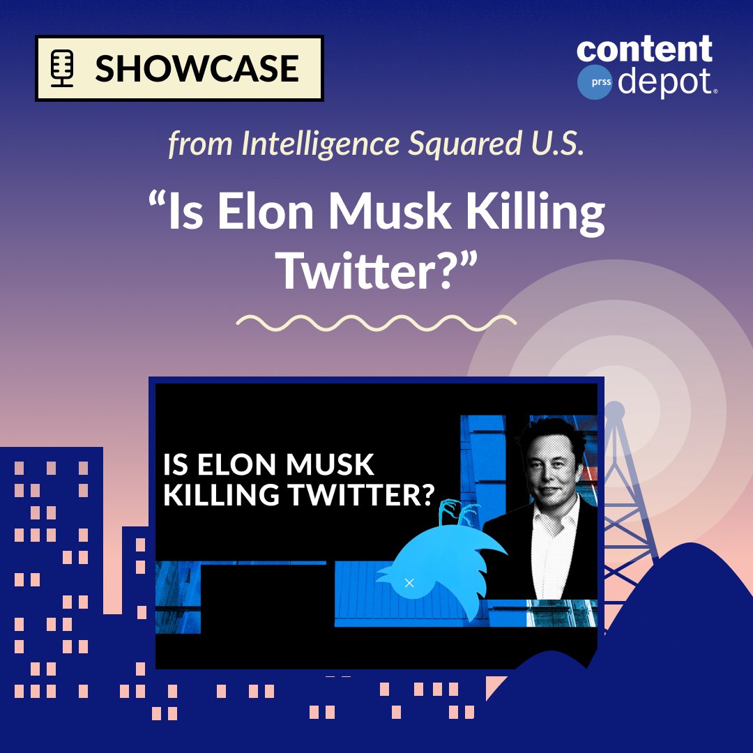 nprdistribution's tweet photo. Look for "Is Elon Musk Killing Twitter?" from @IQ2US. Since shelling out $44 billion for Twitter, critics say Elon Musk is knocking the social media giant off its perch. Kara Swisher &amp; Anthony Scaramucci debate this question. Available now on #ContentDepot. https://t.co/bWCW4w2tWF