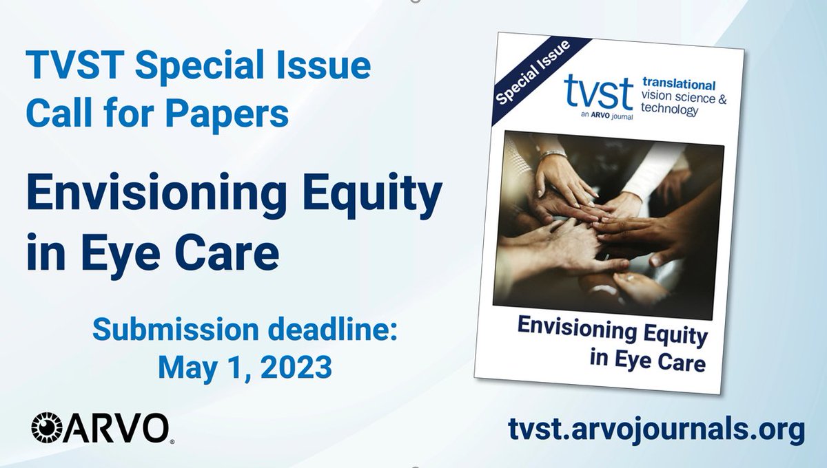 Sally Baxter (@sallyliubaxter) on Twitter photo Submit your work on #diversity #equity #disparities in #Ophthalmology to <a href="/ARVOtvst/">TVST Journal</a> for this special issue by May 1! Submit your work on #diversity #equity #disparities in #Ophthalmology to <a href="/ARVOtvst/">TVST Journal</a> for this special issue by May 1!