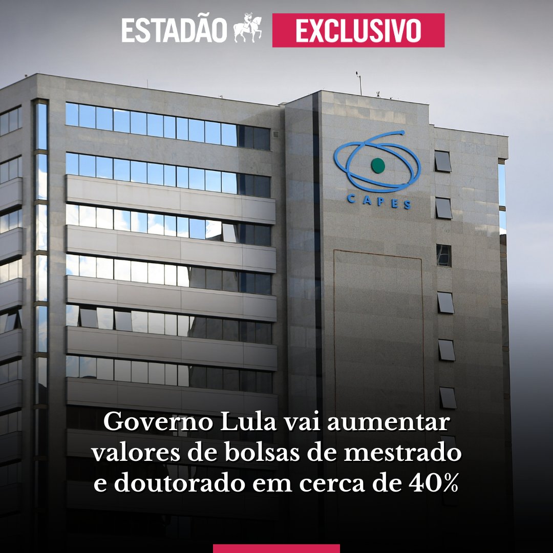 EXCLUSIVO: Governo Lula vai aumentar bolsas de mestrado e doutorado em cerca de 40%; veja valores bit.ly/3lAcJgp