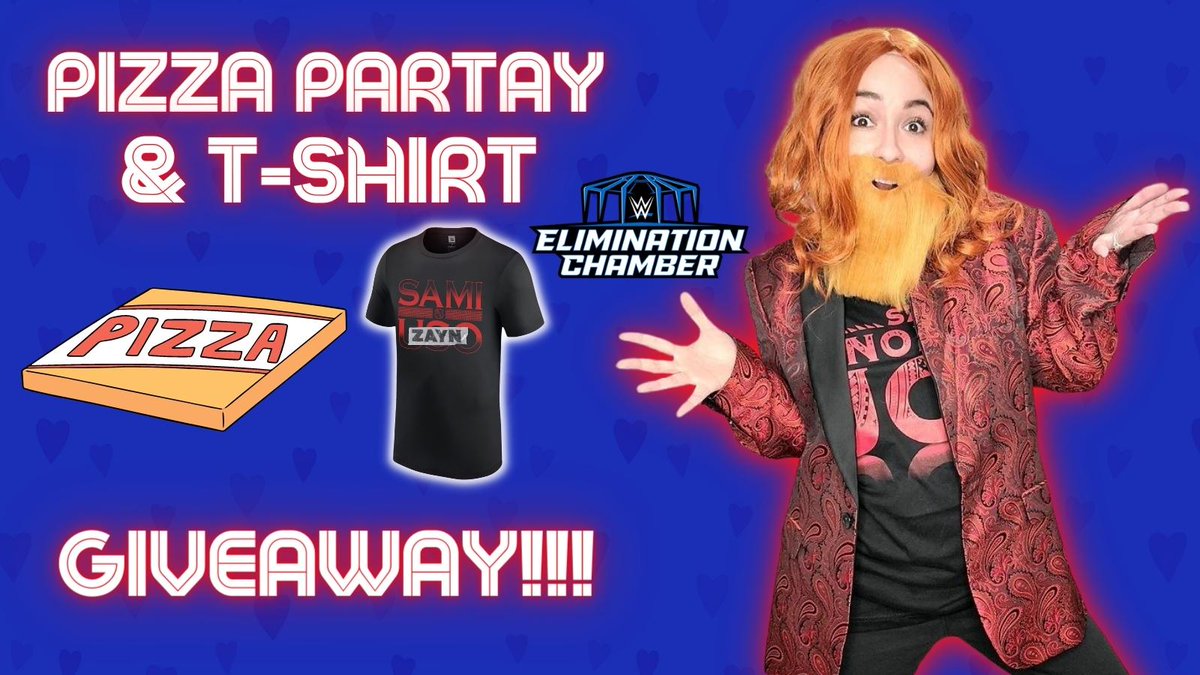 _denisesalcedo's tweet photo. It's time for my ELIMINATION CHAMBER Giveaway!!! 

This time (1) LUCKY Person will WIN a FREE PIZZA PARTAY 🍕+ A FREE SAMI ZAYN T-SHIRT! 👕❤️‍🔥❤️‍🔥❤️‍🔥

ENTER:
🍕 RETWEET this post
🍕 FOLLOW me
🍕 COMMENT ur FAVE Sami Zayn/Bloodline moment so far 

Closes in 24 hours. GOODLUCK! 🍕👕💙 https://t.co/OZmd9SqXu6