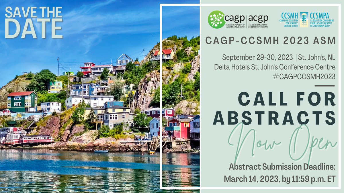 The CAGP-CCSMH 2023 ASM's call for abstracts is now open!
Click here for submission guidelines: cagp.ca/2023-Abstracts
We look forward to receiving your abstract and seeing you in St John's, Newfoundland!
Submission deadline: March 14, 2023