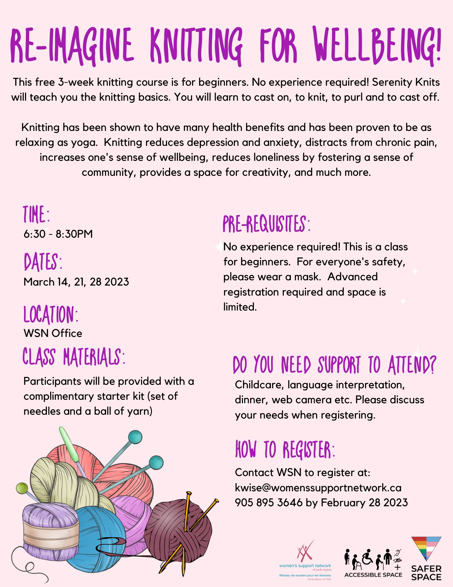 Women&rsquo;s Support Network on X: &ldquo;Learn to knit with Serenity Knits 