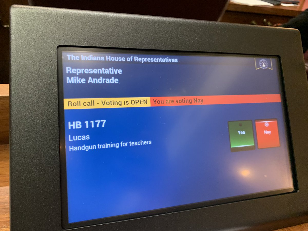 I just voted, NO on HB1177 handgun training for teachers. Teachers only job should be to teach! The General Assembly should invest in funding for more school resource officers. Our teachers are not security officers. @ISTAmembers @AFTIndiana