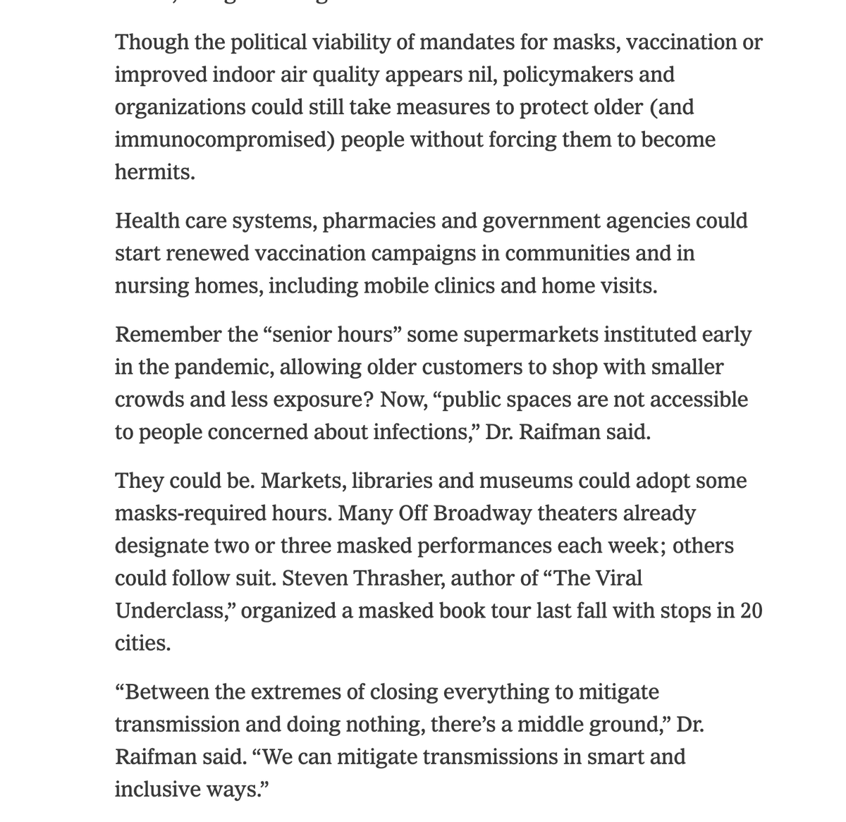 This <a href="/NYTHealth/">NYT Health</a> piece by <a href="/paula_span/">Paula Span</a> includes the most practical suggestions I've seen in print for how we could increase #accessibility for #immunocompromised people. 

What a wonderful world it could be.

nytimes.com/2023/02/11/hea…