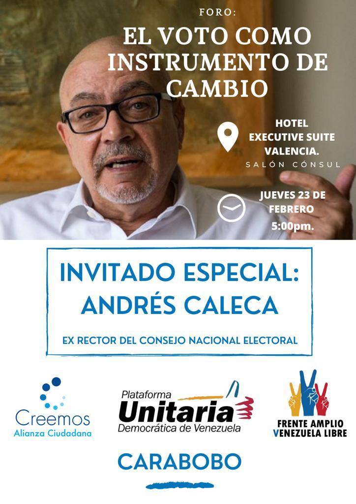 ajcaleca's tweet photo. No hay carnaval que valga: el próximo jueves, en Valencia, estado Carabobo. Hacia una Gran Coalición Nacional en defensa del voto como instrumento de cambio. Los invito a todos. https://t.co/6izfPzMCfy