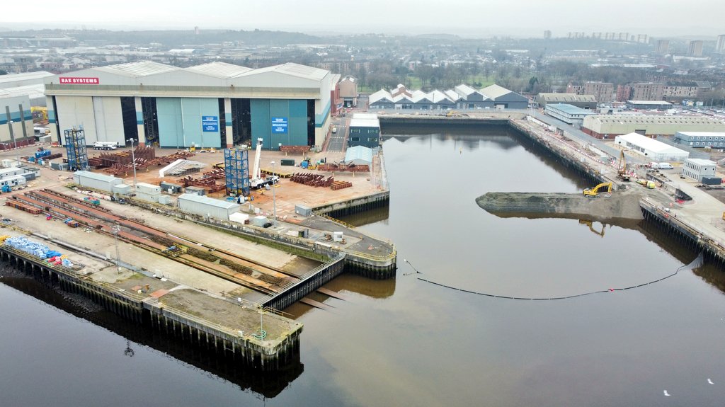 NavyLookout's tweet image. Work has started @BAES_Maritime in Govan, Glasgow filling in the disused wet basin ready for the construction of new covered shipbuilding hall.

Photo: @geoallison