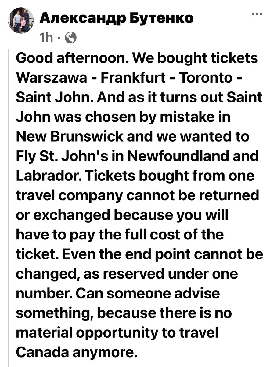Help <a href="/AirCanada/">Air Canada</a>! Urgent! A Ukrainian family used their last savings to book five tickets from Warsaw - Frankfurt - TO- Saint John, NB by mistake at travel agency. They need tickets changed to St. John’s NL where they want to start their new life! Please retweet!