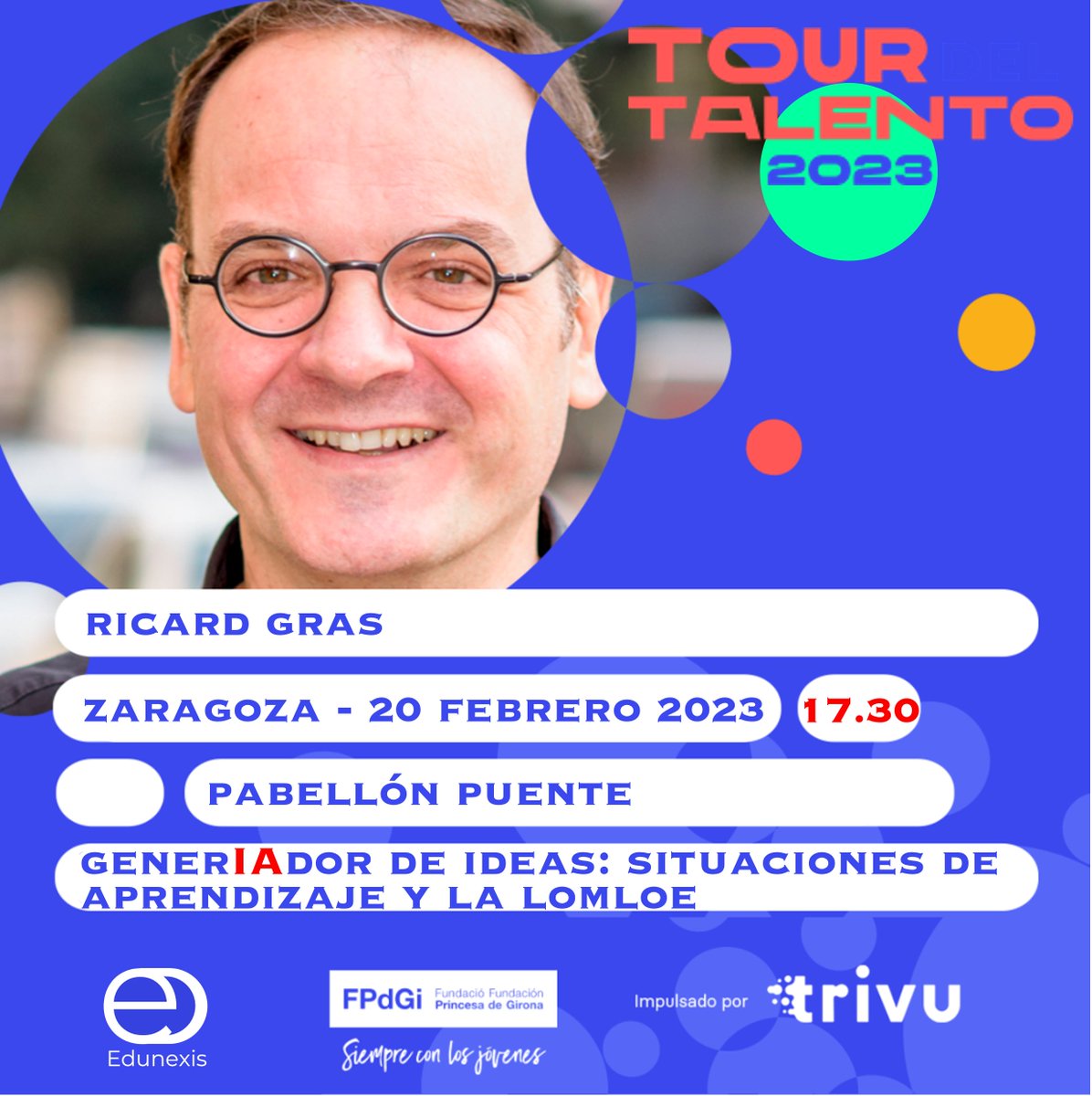 ¡Solo faltan 6 días! El próximo 20 de febrero estaremos en #Zaragoza, participando en el #tourdeltalento organizado por la <a href="/FPdGi/">Fundación Princesa de Girona</a>. Participa y reinventemos la #educación.