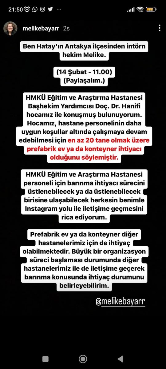merveeoner__'s tweet photo. Mustafa Kemal Üniversitesi Tıp Fakültesi Hastanesi’nde çalışan sağlıkçıların konteyner ihtiyacı vardır
#mkusaglikcalisanlari
@RedBullTR
@TwitBakani 
@ugurarslanvip 
@atabenli 
@abdibaktur 
@ferhatgocer 
@ugurarslanvip 
@emrekaya 
@gokceozcancom https://t.co/WKl9EzRdle