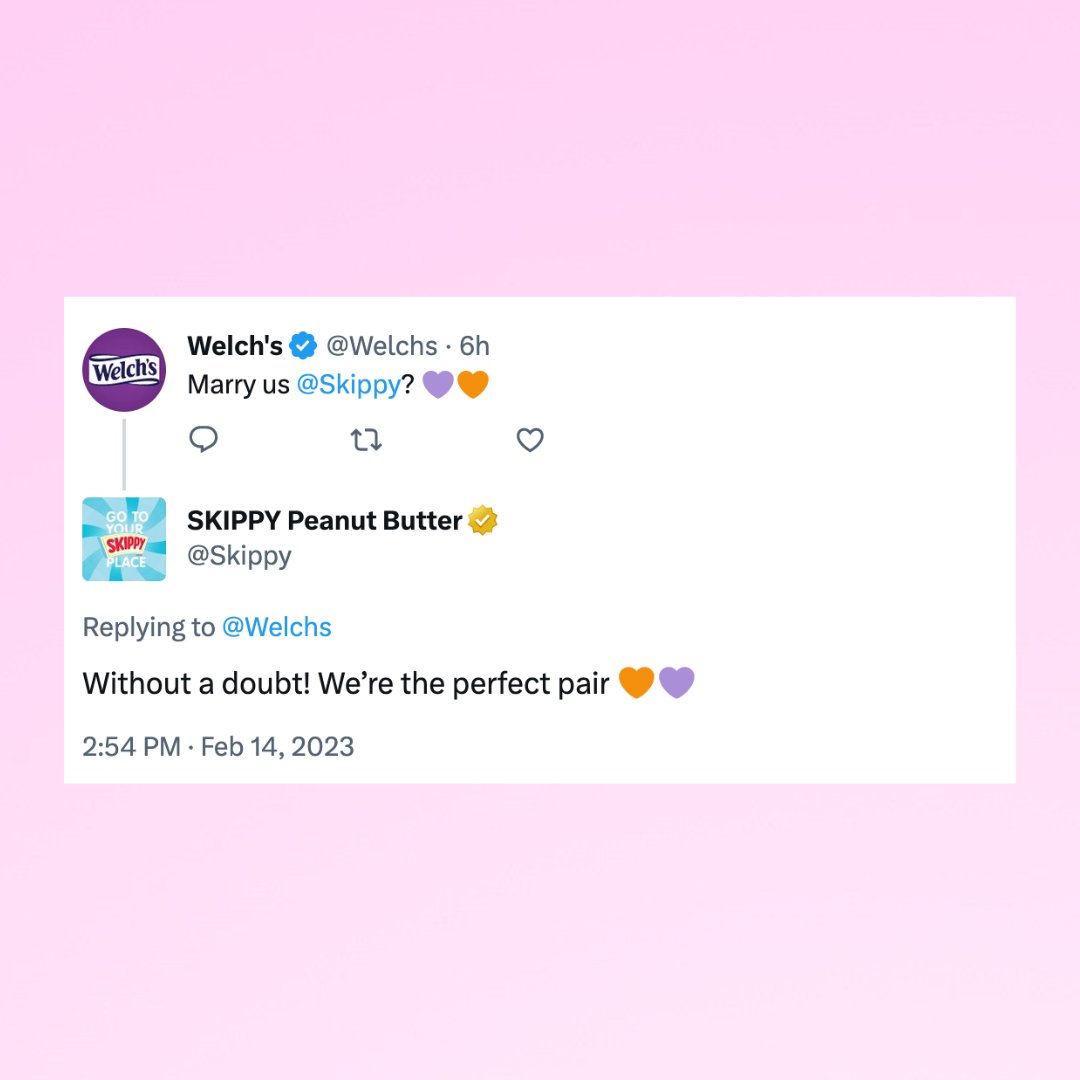 Welch's (@welchs) on Twitter photo THEY SAID YES! And we can't contain ourselves. How sweet it is to be loved by <a href="/Skippy/">SKIPPY Peanut Butter</a>. THEY SAID YES! And we can't contain ourselves. How sweet it is to be loved by <a href="/Skippy/">SKIPPY Peanut Butter</a>.