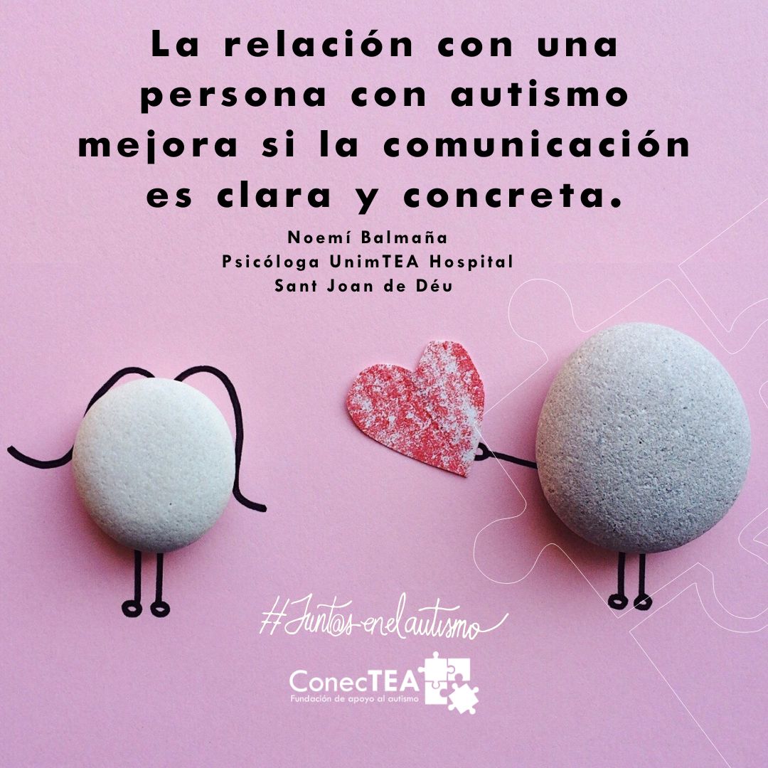 La #relación con una persona con autismo mejora si la #comunicación es clara y concreta. 😍
Noemí Balmaña
Psicóloga UnimTEA Hospital Sant Joan de Déu
#noemíbalmaña

#diadelamor #diadelamorylaamistad 
#14defebreo #autistas #autismo
#fundacionconectea #amor #amistad