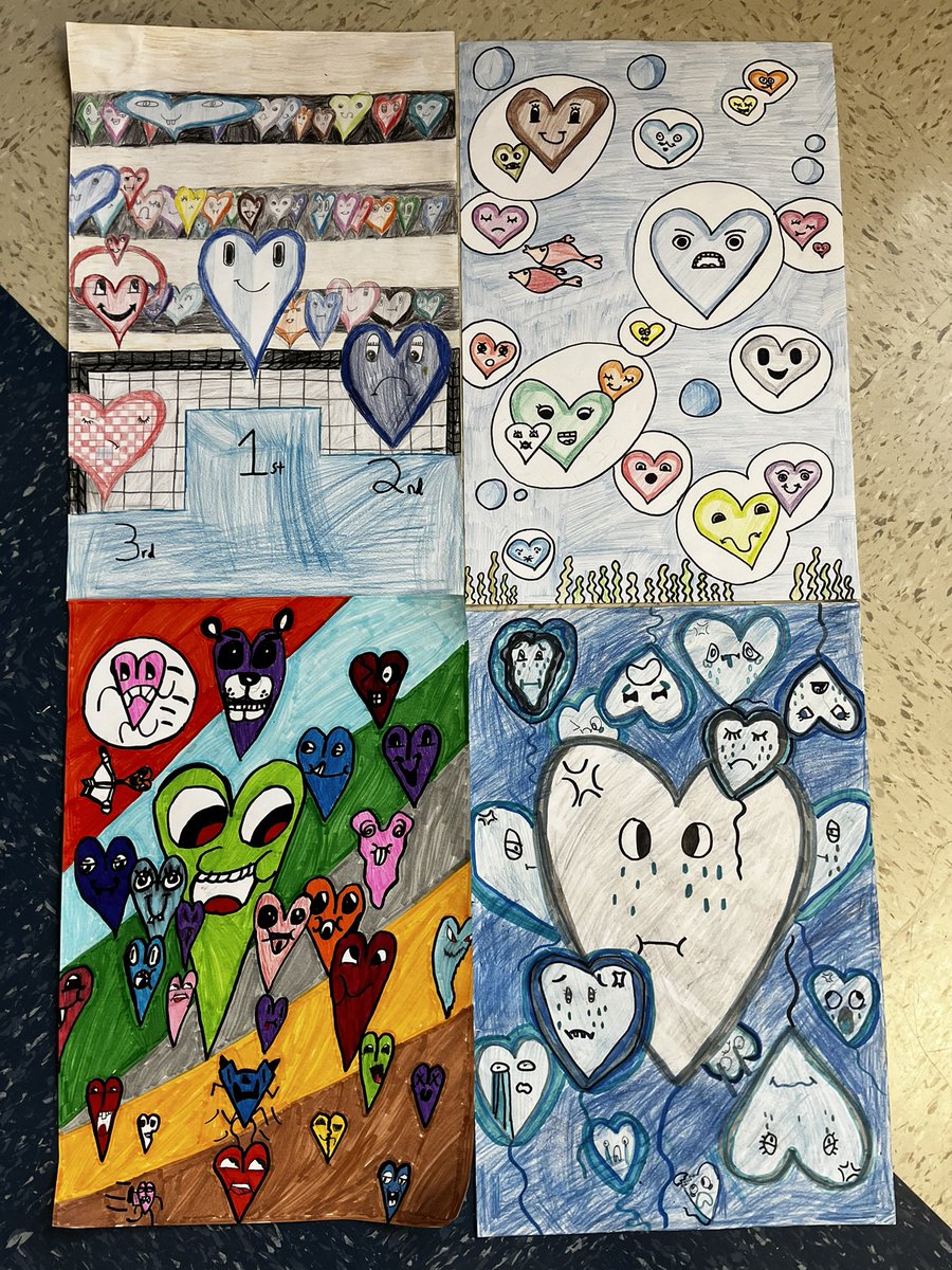 artsy__teacher's tweet photo. Happy Valentine’s Day 💌 Grade 7’s just completed a #ChrisUphues inspired heart art piece! Learned about colour, contrast, overlapping, and how everyone can create a fabulous piece of work! •• @hnewecdsb @WECDSB #ValentinesDay #HeartArt #ValentinesArt https://t.co/xKiRipXcgJ