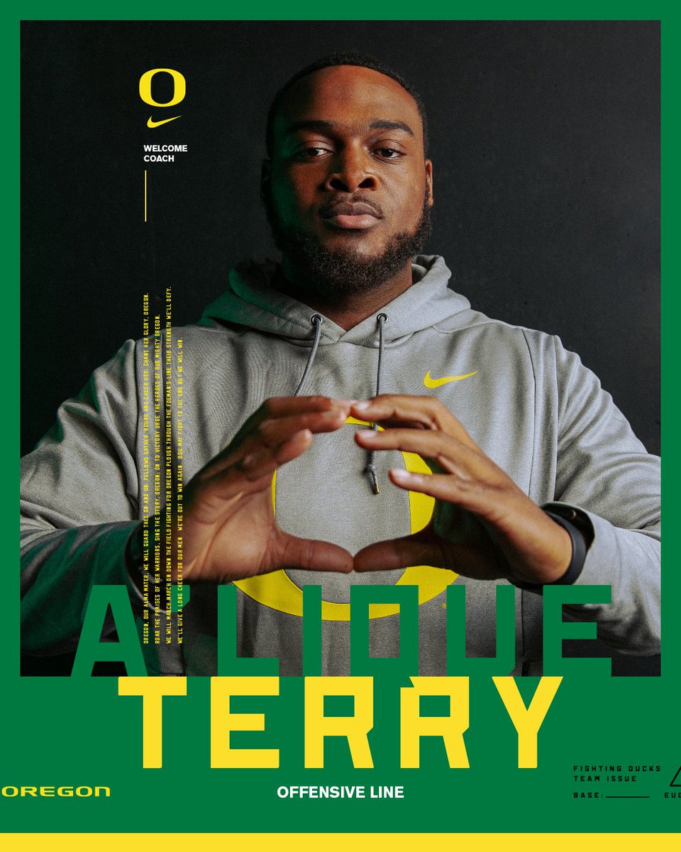 Welcome 𝒃𝒂𝒄𝒌 to Oregon, A'lique Terry! He officially joins @CoachDanLanning's staff as the Ducks' new offensive line coach 🦆 📝 bit.ly/3YrVzQy #GoDucks x @105CoachTerry