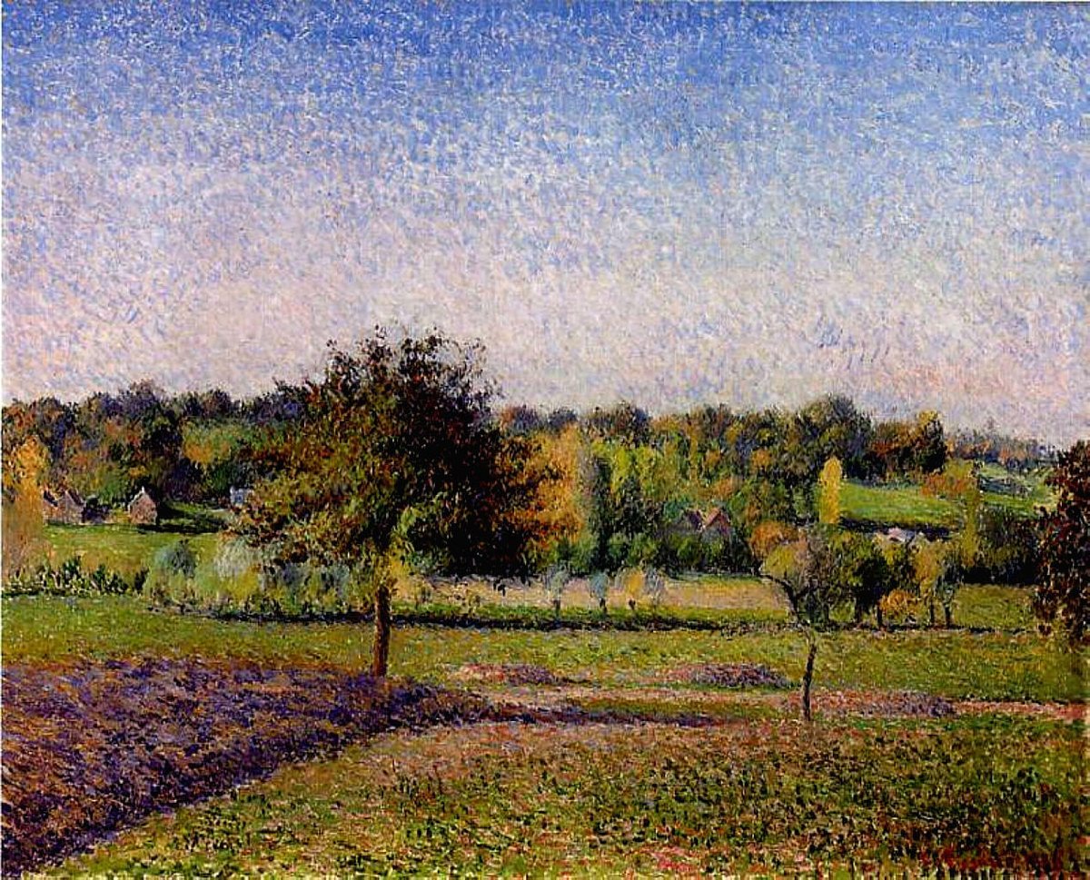Meadows at Eragny, 1886 #pointillism #danishart wikiart.org/en/camille-pis…