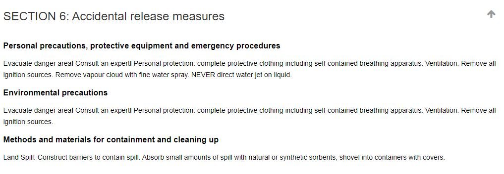 neptune109's tweet photo. @bennyjohnson I have not heard anyone mention standard procedures for handling this. Even the railroads should have procedures. We have Safety Data Sheets (SDS) for everything. Section 6 for Vinyl Chloride attached. https://t.co/91Lk9RSfIJ