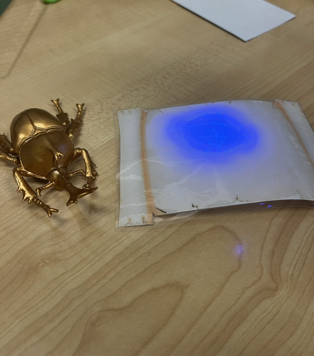 Using realia to teach “The Gold Bug.” We used treasure maps with invisible ink. My student found you could only see the “street” with the “light.” Then you can find “money,” get “rich” and use a “credit card.” #aac #readtopia