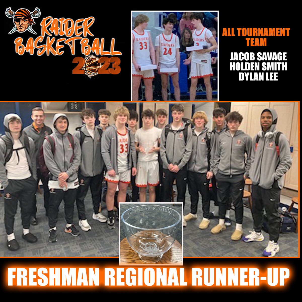 Congrats to the RAIDER FRESHMAN team, the Freshman Regional Tournament Runner-Up! Also congrats to Jacob Savage, Holden Smith and Dylan Lee on being chosen to the ALL TOURNAMENT TEAM!