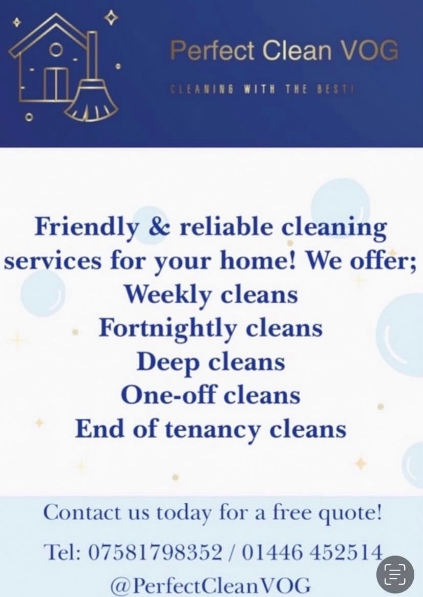 <a href="/PerfectCleanVOG/">Perfect Clean VOG</a> 💎💙

We are currently open for;
💙 Weekly Cleans
💙 Fortnightly Cleans
💙 Deep Cleans
💙 One-off Cleans
💙 End of tenancy Cleans

Please contact us today!
📞 07581798352
#CleaningService #CleanHome #ValeofGlamorgan #Barry #Penarth #DinasPowys #Sully #Rhoose