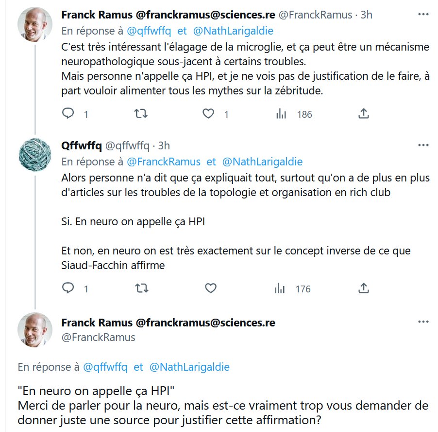 FranckRamus's tweet photo. Un neurologue anonyme sur Twitter avec 34k abonnés pond un long exposé de sa théorie perso du HPI. Interrogé, il explique que la définition neuro du HPI est différente de la définition psycho. Et se refusera toujours à donner la moindre source. Je suis désespéré. https://t.co/BoceCRoLJw