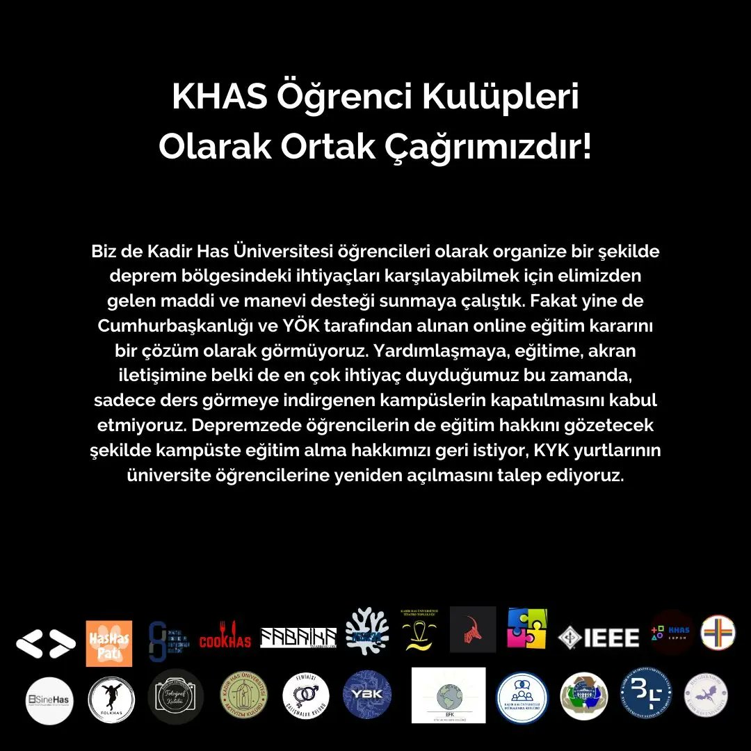 KHAS Öğrenci Kulüpleri Olarak Ortak Çağrımızdır!