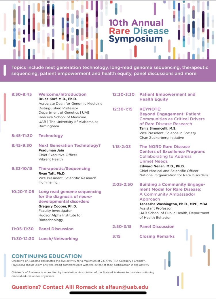 Alabama Rare (@alabamarare) on Twitter photo Here is our exciting agenda for the 10th annual #raredisease symposium! Join us on March 10 in #Alabama! We have in person and virtual options. Register today! <a href="/ChildrensAL/">ChildrensAL</a> <a href="/uabmedicine/">UAB Medicine</a> <a href="/cctsnetwork/">CCTS</a> #rarediseaseday #rarediseaseday2023 #RareDiseases Here is our exciting agenda for the 10th annual #raredisease symposium! Join us on March 10 in #Alabama! We have in person and virtual options. Register today! <a href="/ChildrensAL/">ChildrensAL</a> <a href="/uabmedicine/">UAB Medicine</a> <a href="/cctsnetwork/">CCTS</a> #rarediseaseday #rarediseaseday2023 #RareDiseases
