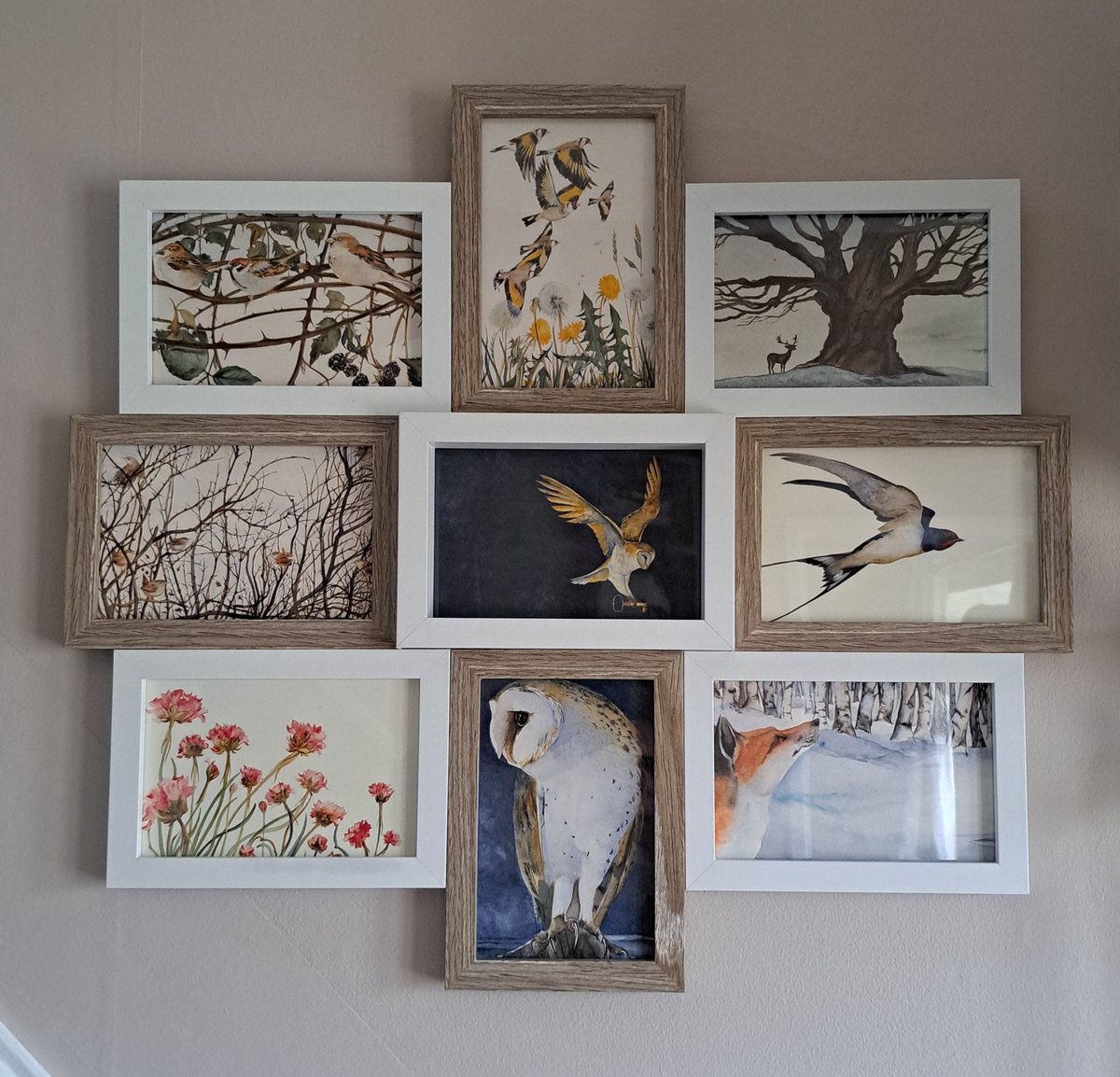 Changed my @JackieMorrisArt Lost Words postcards today, as I had took the frame down to put up my new bookshelf. It took a long time to choose the new ones. I love these so much. #thelostwords @RobGMacfarlane