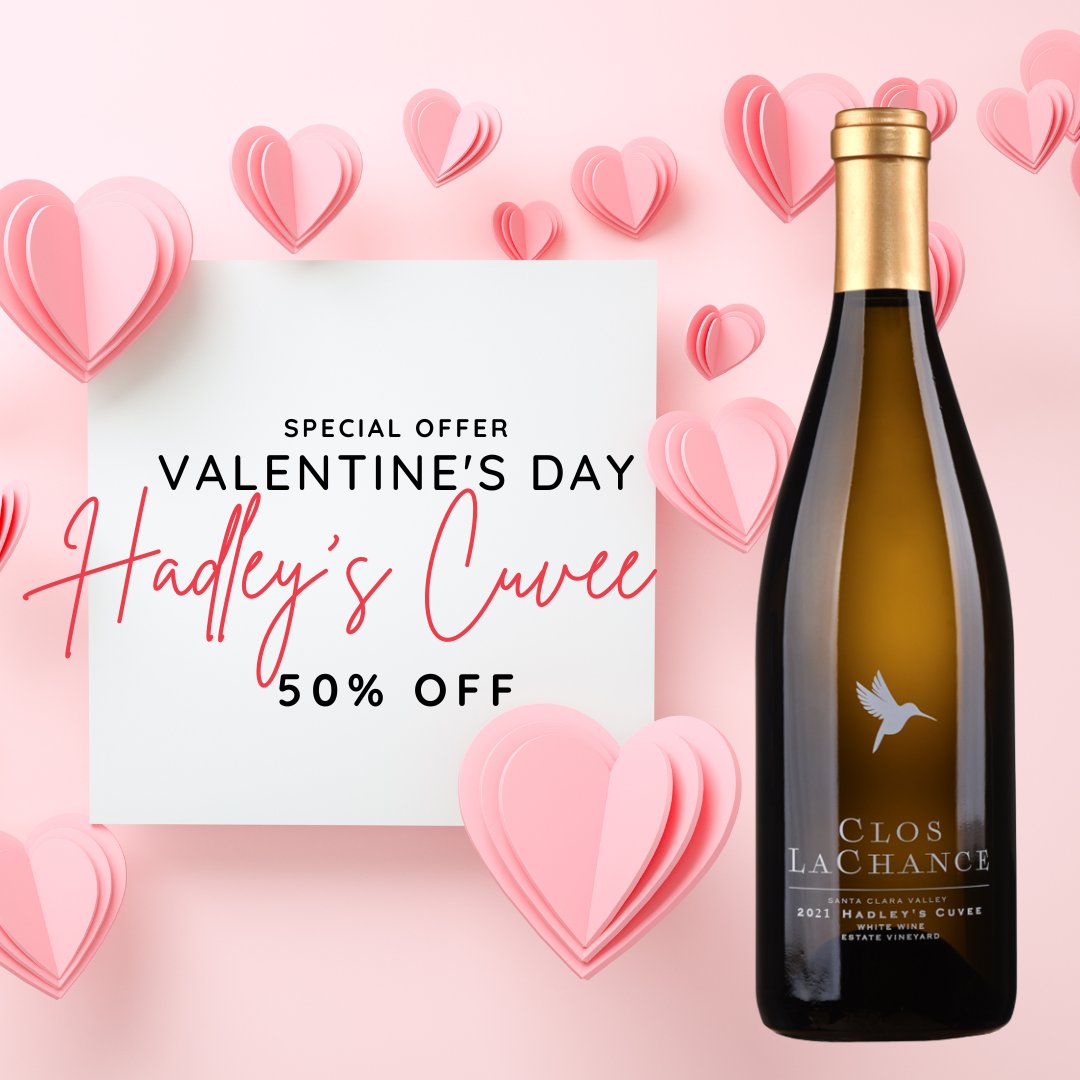 HAPPY VALENTINE'S DAY! Today and tomorrow only, take 50% OFF any BOTTLE or BOUQUET of Hadley's Cuvée! Sale ends tomorrow. . clos.com/Shop/Special-P… . #winesale #valentinesday #closlachance #winery #cuvée #whitewine