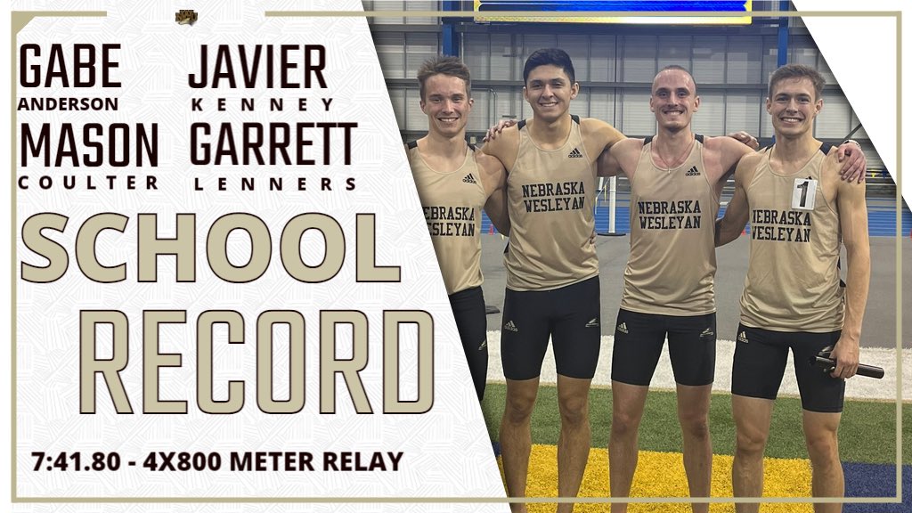 Nebraska Wesleyan University Athletics (@nwusports) on Twitter photo This past weekend at the SDSU Classic, the 4x800 meter relay team consisting of Gabe Anderson, Javier Kenney, Mason Coulter, and Garrett Lenners broke the school record with a time of 7:41.80! <a href="/nwutfxc/">Nebraska Wesleyan Track & Field/XC</a> #PWolfNation #yipyip This past weekend at the SDSU Classic, the 4x800 meter relay team consisting of Gabe Anderson, Javier Kenney, Mason Coulter, and Garrett Lenners broke the school record with a time of 7:41.80! <a href="/nwutfxc/">Nebraska Wesleyan Track & Field/XC</a> #PWolfNation #yipyip