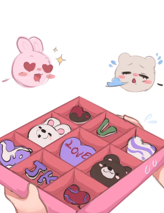  Im gonna make chocolate for jungkookie  … it's kinda…hard  Taehyungie hyung!! i'm homeee  It may not look pretty but this is your Valentine's gift#taekook #kookv #국뷔 #태국 