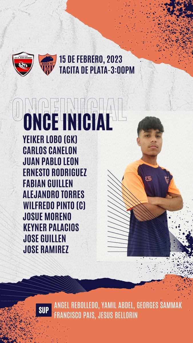 somos_edica's tweet photo. ⚔️🧡 Estos serán los jugadores que nos representarán contra E.F.A Juan Arango el próximo miércoles 15/02/23.
💪Vamos muchachos #sub18
#somosedica #Vamosedicanos https://t.co/ZR1IyzE52r