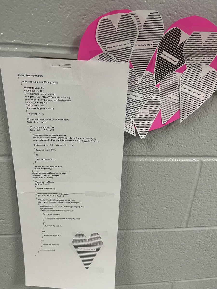 Computer Programming students used code to express their love on Valentine’s Day! @cloverhighcte #highschoolkidslikecraftstoo #cterocks #BlueEaglesReady2Work