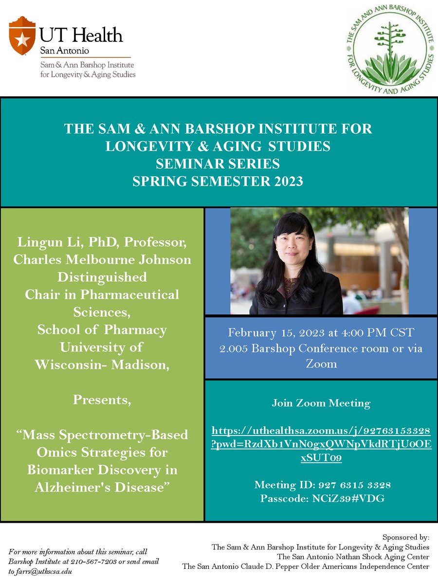 UTHealthBarshop's tweet photo. Join us Wed. Feb 15th at 4pm CT for our hybrid seminar series. Lingun Li, PhD presents: "#MassSpectrometry-Based #Omics Strategies for #Biomarker Discovery in #Alzheimer's Disease"

More info: https://t.co/WQvM8gjFzw
#barshopseminarseries https://t.co/MigMnI3KYb