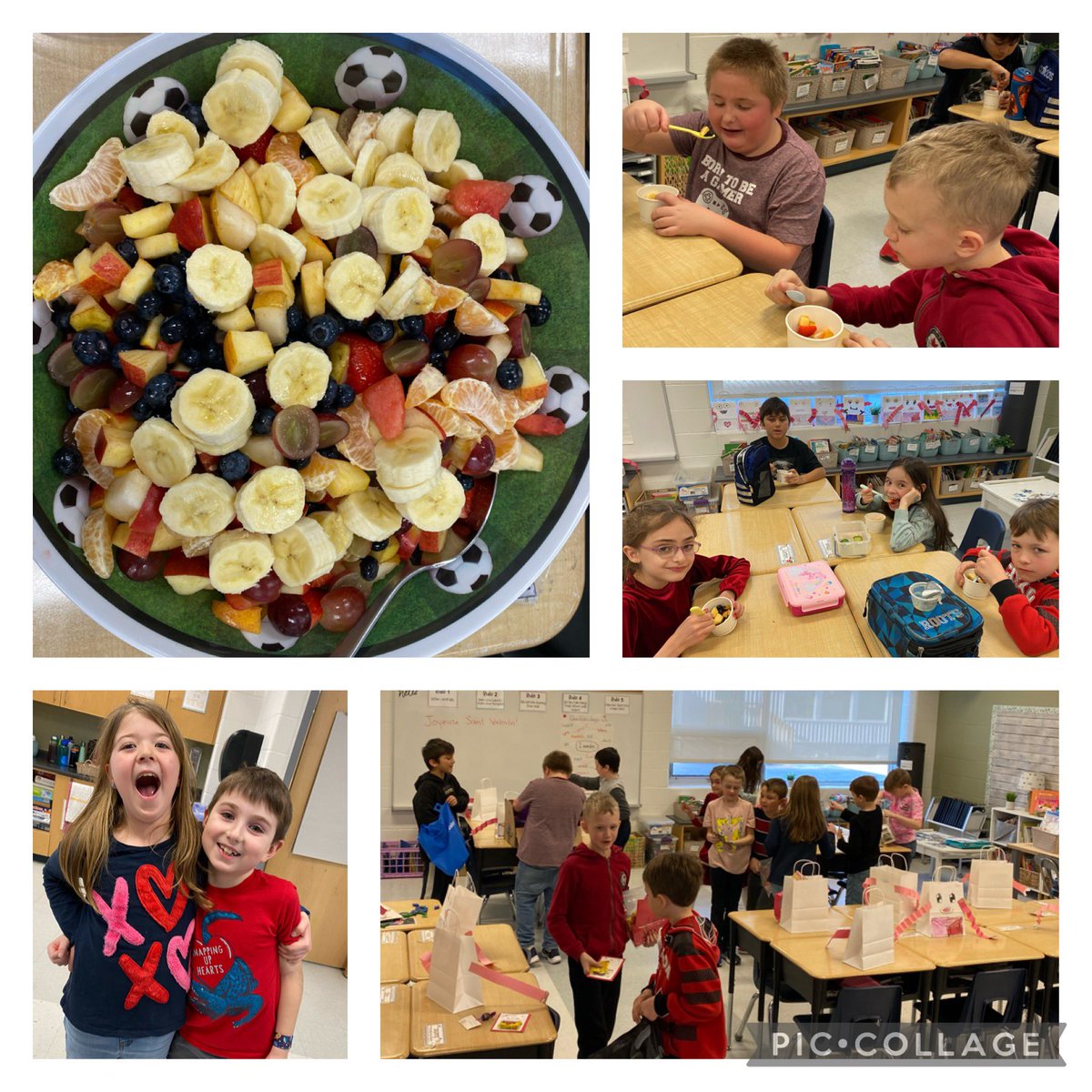Our classroom was bursting with excitement as we made friendship salad to share and exchanged valentines @St_Peter_CES #healthyvalentines #StValentine