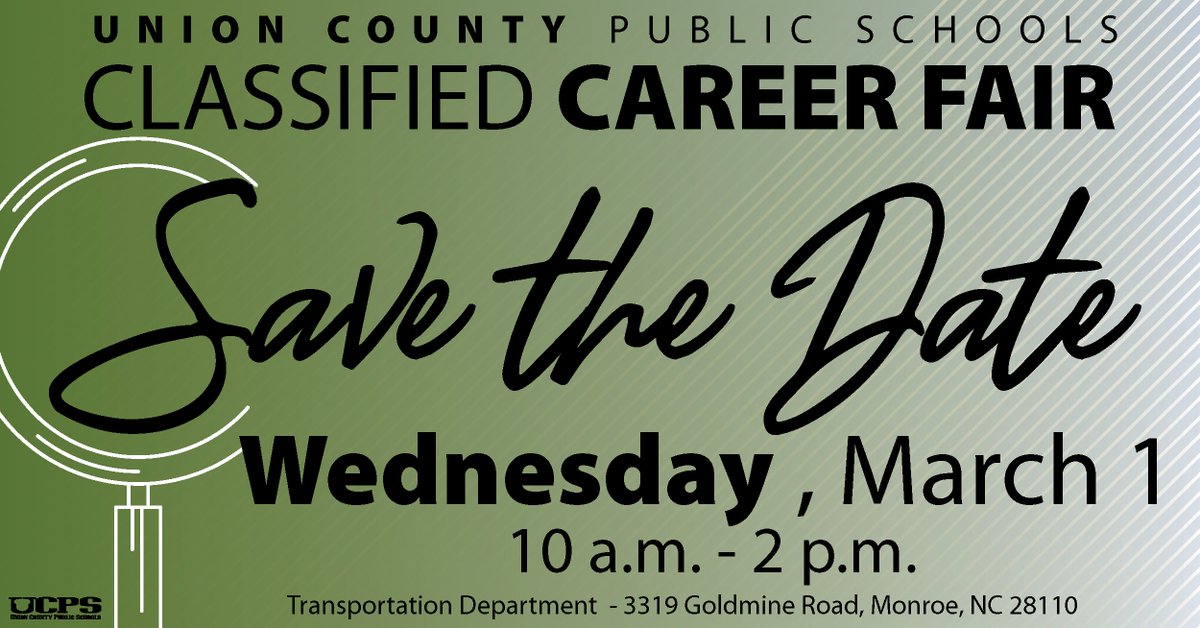 Are you looking for your next Career Opportunity? Don't forget to register for @UCPSNC upcoming Career Fair! Click on the link:  bit.ly/ClassifiedCare…
#JoinTeamUCPS @AGHoulihan @BashawnHarris @AntiochESNC @BentonHeightsES @EastESNC @EastUnionMSNC @FairviewESNC