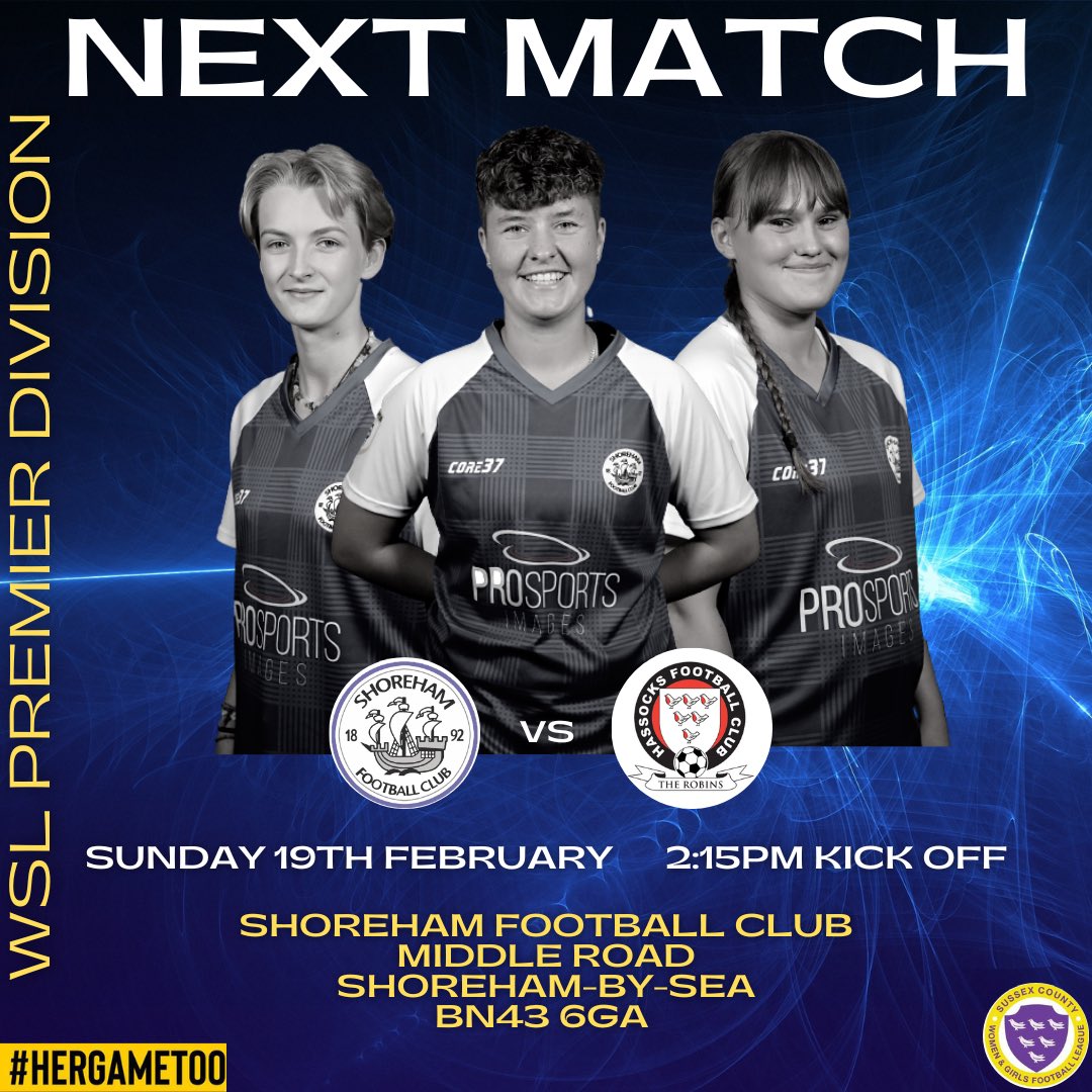 NEXT MATCH!

This Sunday we’re back at home, as we welcome currently unbeaten Hassocks Ladies Football Club to Middle Road.

🆚 <a href="/HassocksLadies/">Hassocks Ladies FC</a>
📅 Sunday 19th February
🕑 2:15pm kick off
🏟 Middle Road
🏆 WSL Premier Division
ℹ️ <a href="/SCWGFL/">SCWGFL</a> 
☕️ Clubhouse open
📢Come along &amp; support💙