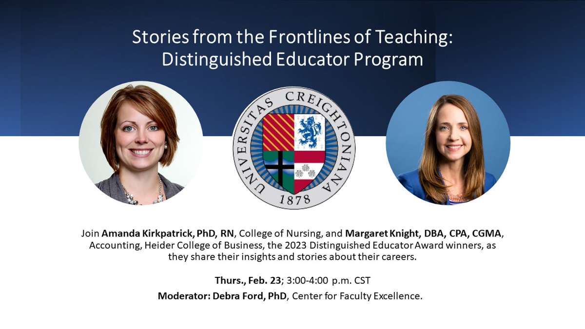 CreightonCFE's tweet image. ‘When one teaches, two learn.’ –Robert Heinlein

Come learn from these distinguished educators on Thursday, February 23; 3-4 p.m. CST/2-3 p.m. MST.

To register: blueq.co1.qualtrics.com/jfe/form/SV_9N…
