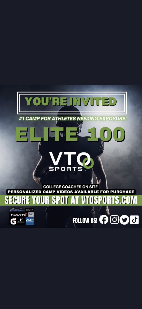 Thankful to receive a invite to the elite 100 camp @VTOSPORTS  #VTOElite100 #VTOAllAmerican #REALVTOSPORTS