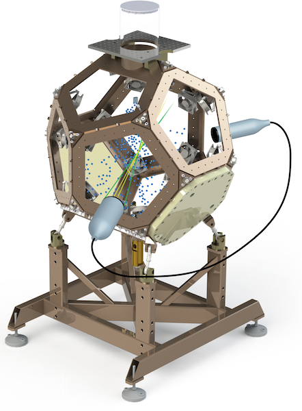 Our dodecahedron facility also has been used to look at the evaporation of volatile droplets. Now published in JFM doi.org/10.1017/jfm.20… and OA arxiv.org/abs/2207.12788 . @poftwente @detlef_lohse @MorganNoTwitter #fluiddynamics #fluidmechanics #turbulence #drops