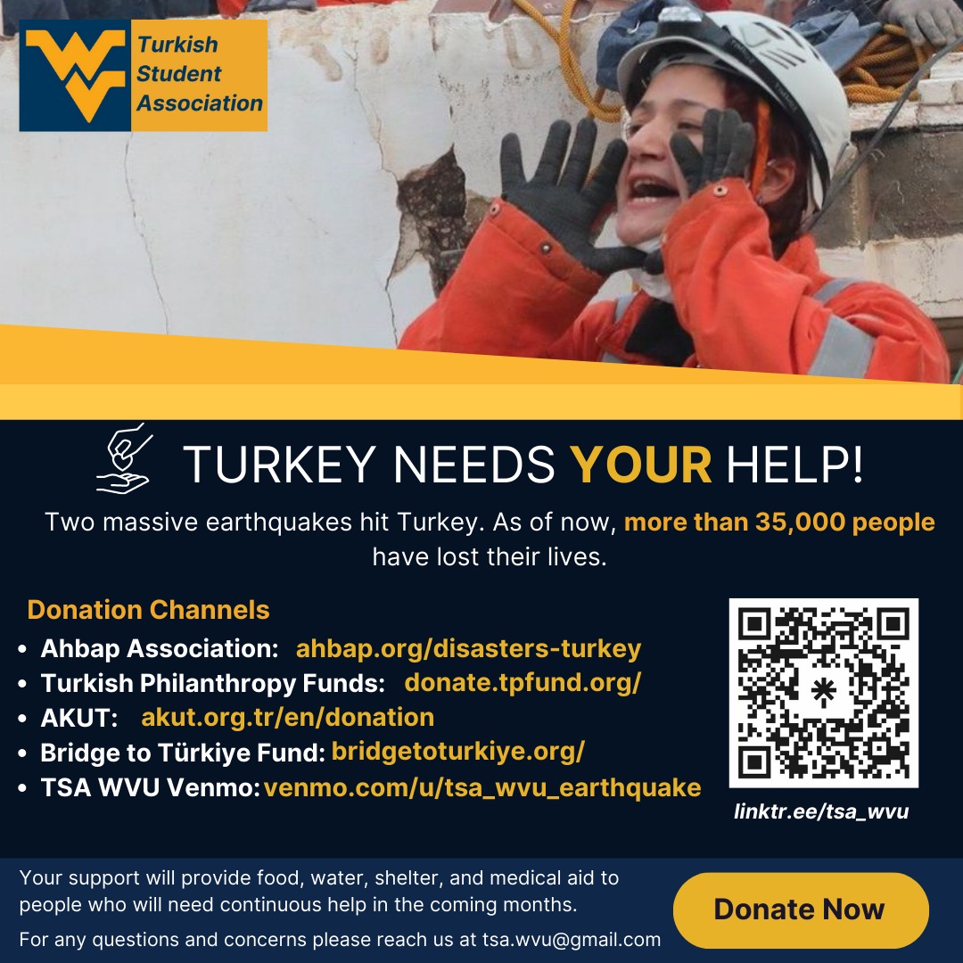 TSA_WVU's tweet photo. 🚨 URGENT APPEAL 🚨 Let's come together and show our support for those in need during this difficult time. Please share this post and spread the word!

#Morgantown #WVU #Mountaineer #EarthquakeRelief #Earthquake #HelpingHands #WVUMountaineers #WestVirginia #Donation #Turkey https://t.co/zGIEnyWgqn