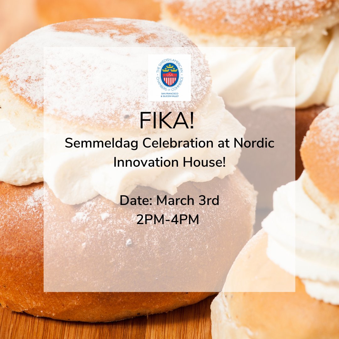 SACCSFSV's tweet image. We invite you for a fika with semlor and coffee at Nordic Innovation House on Friday March 3rd, 2023!
Please join us!
Sign up here: eventbrite.com/e/semmelfika-a…