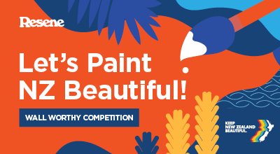 keepnzbeautiful's tweet photo. Entries for our Resene Wall Worthy Competition are now open! Schools, youth groups or ECE's can win chance to paint a mural in their local community that celebrates an environmental theme. Find our more - https://t.co/uZOvn9SJP5 https://t.co/xBJI7b53AR