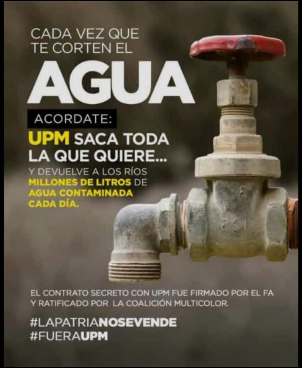 Uruguay está casi sin agua, los animales no tienen qué comer y varias ciudades tienen reserva para 15 días.
Pero siguen plantando eucaliptus y UPM será una planta que usará gratis muchos millones de litros de agua por día.