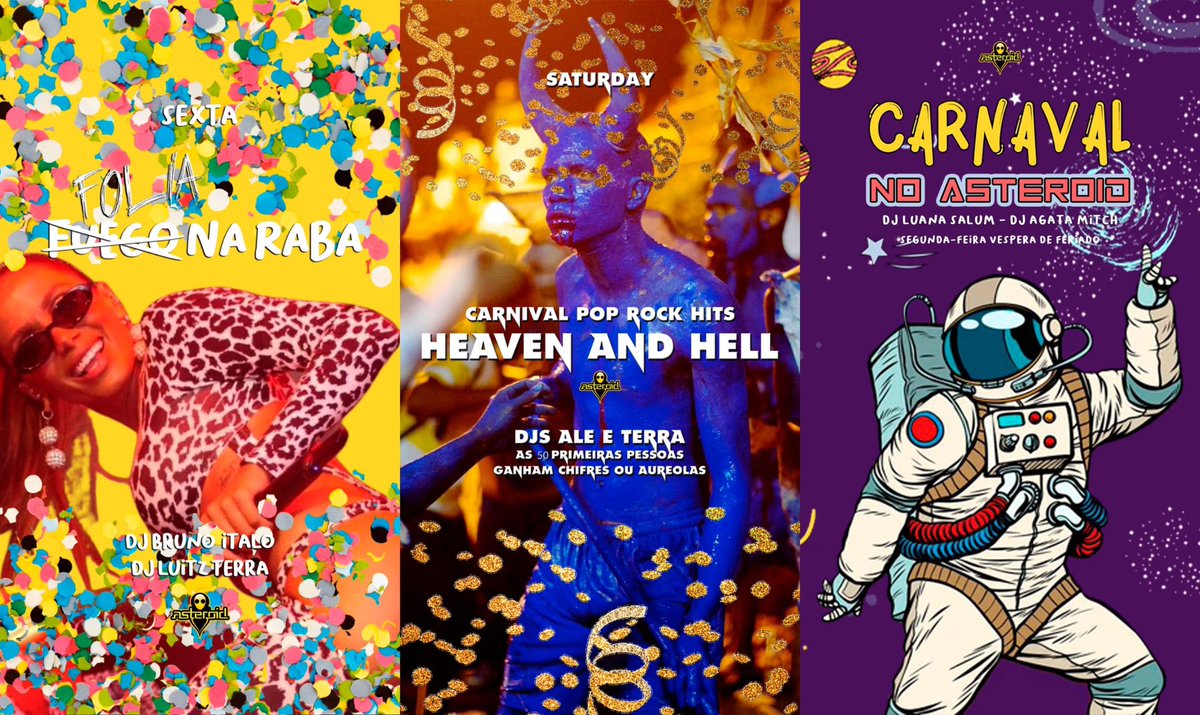 asteroidbar's tweet photo. 3 NOITES 🎭 Sexta: Folia na Raba, sábado: Carnival Heaven and Hell e segunda Carnaval no Asteroid 👽
Antecipado: Ingresso ou crédito em consumação, no link: https://t.co/e94ZnGy85d
#balada #sorocaba #carnaval #folia #asteroidbar #fimdesemana https://t.co/kyEWuejIxy