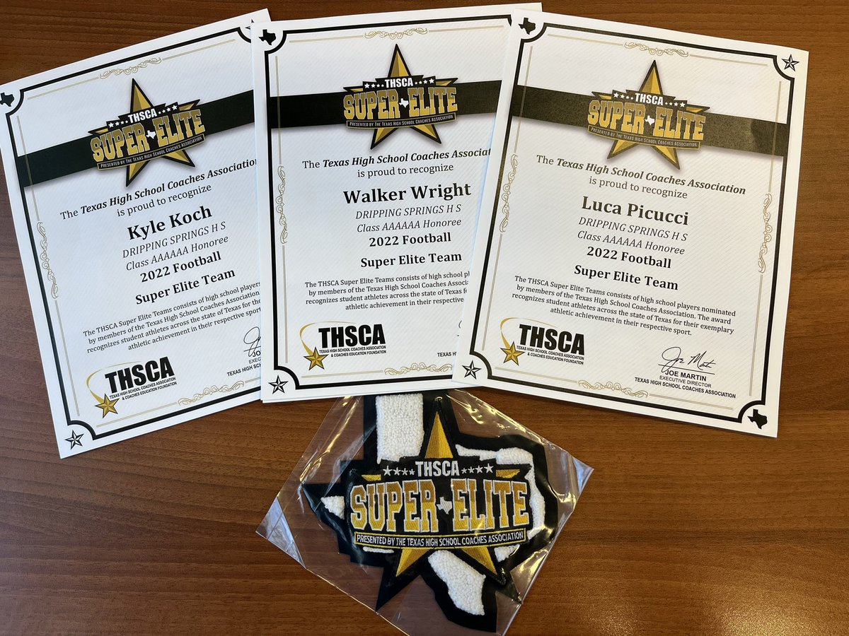 Congrats to <a href="/Walker_Wright14/">Walker Wright</a> <a href="/Kylekoch_/">Kylekoch7</a> <a href="/LucaPicucci/">luca_picucci</a> for being named to the inaugural THSCA Super Elite Football Team!  Thank you to <a href="/THSCAcoaches/">THSCA</a> for making the commitment to honor athletes across the state! #TPD #Ambush