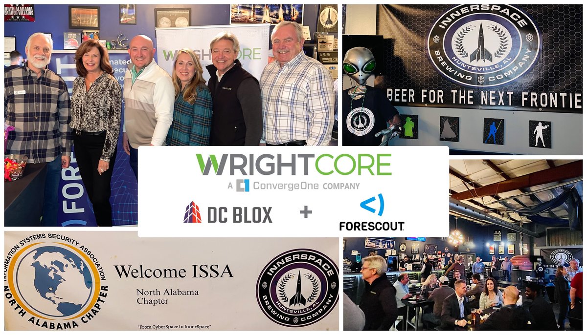 wrightcoreinc's tweet photo. Great evening supporting @NACISSAorg at their February Beers with Engineers event in #Huntsville. Thanks to @wrightcoreinc partners @DCBLOXinc & @Forescout for sponsoring with us. #MakeITWright #ISSA https://t.co/bcES5iVfqQ